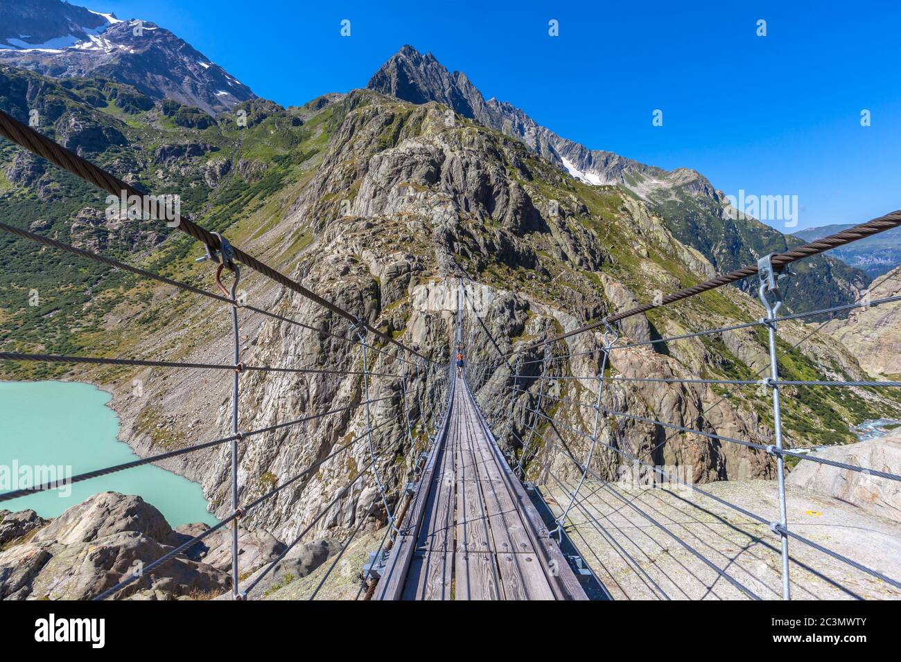 Triftbahn Breath taking view on the Trift bridge, a suspension bridge over the ...