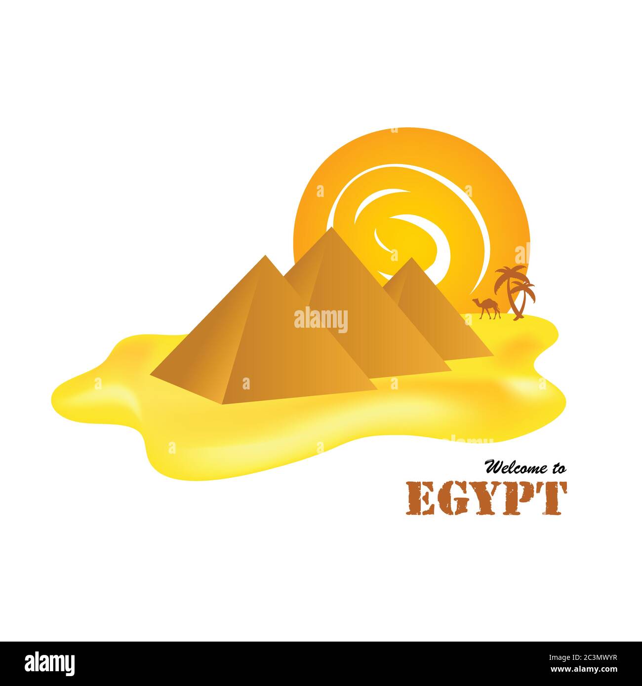 egypt pyramids with sun and camel vector illusration Stock Vector