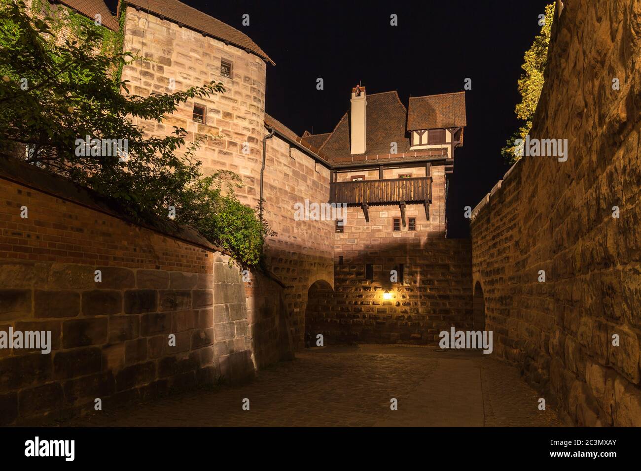 Nightview at the entrance of  the Nuremberg castle, Nuremberg, Bavaria, Germany. Stock Photo