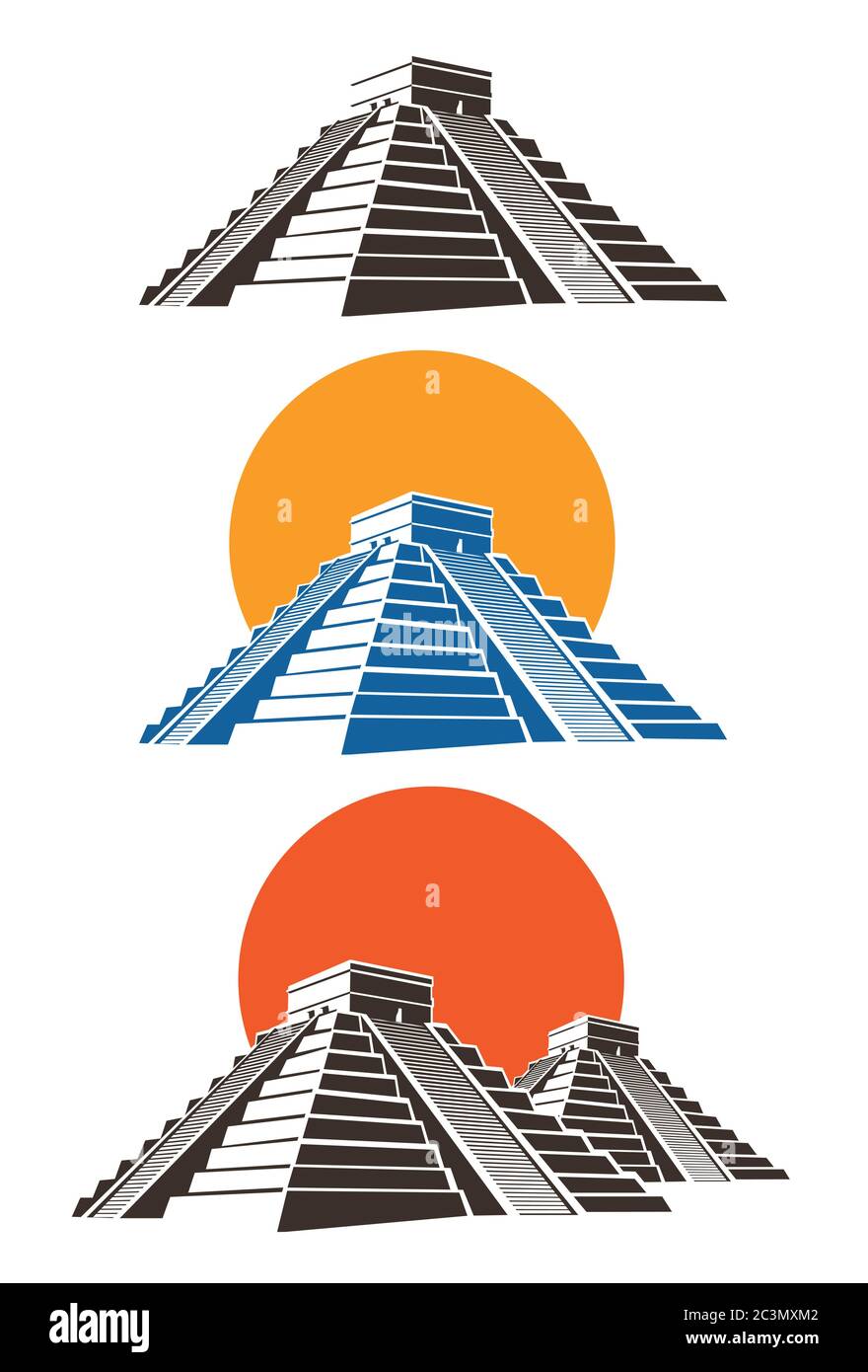 Stylized vector illustration of ancient Mayan pyramids Stock Vector