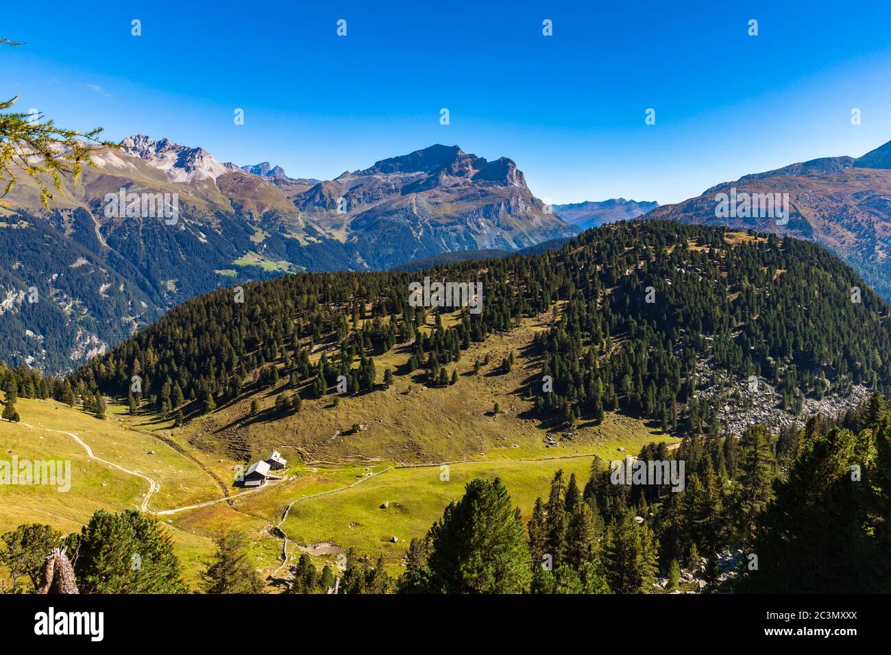 Panorama view of Swiss Alps near the lake Lai da Vons, canton of Grisons, Switzerland Stock Photo