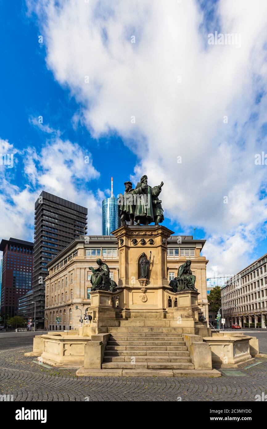 View of the monument of Gutenberg located at the Rossmarkt square in Frankfurt am Main, Hesse, Germany Stock Photo