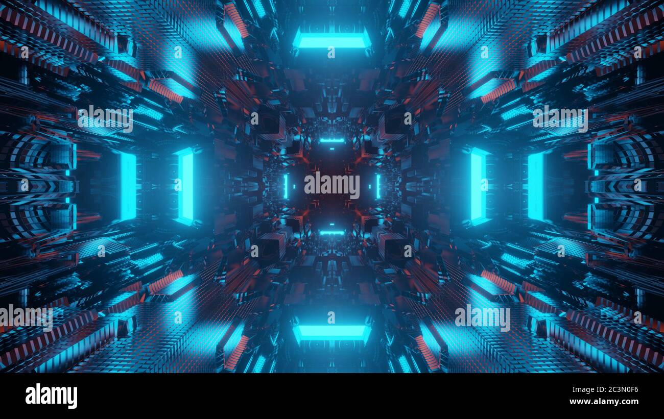 3D rendering of a futuristic scifi space tunnel corridor with glowing ...