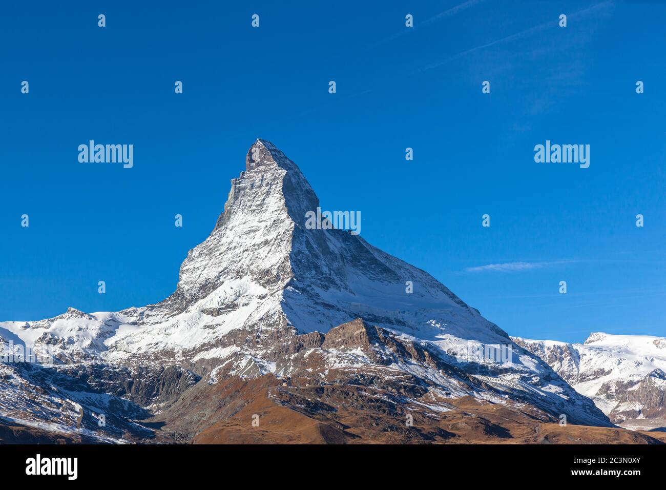 Stunning panorama view of the famous Matterhorn peak of Swiss Alps on ...