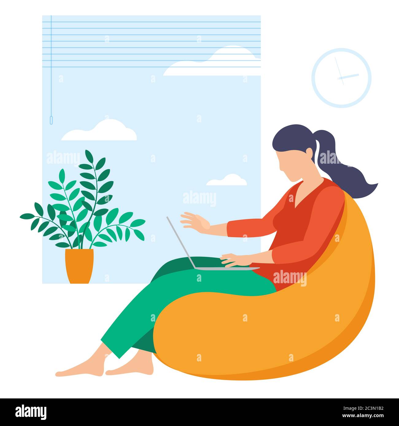 Young woman is working outsourced. Stock Vector
