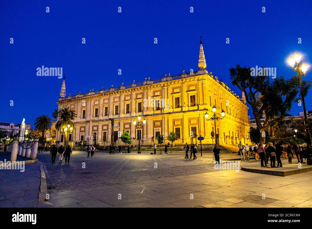 General Archive of the Indies (Archivo de Indias) at night, Seville, Spain Stock Photo