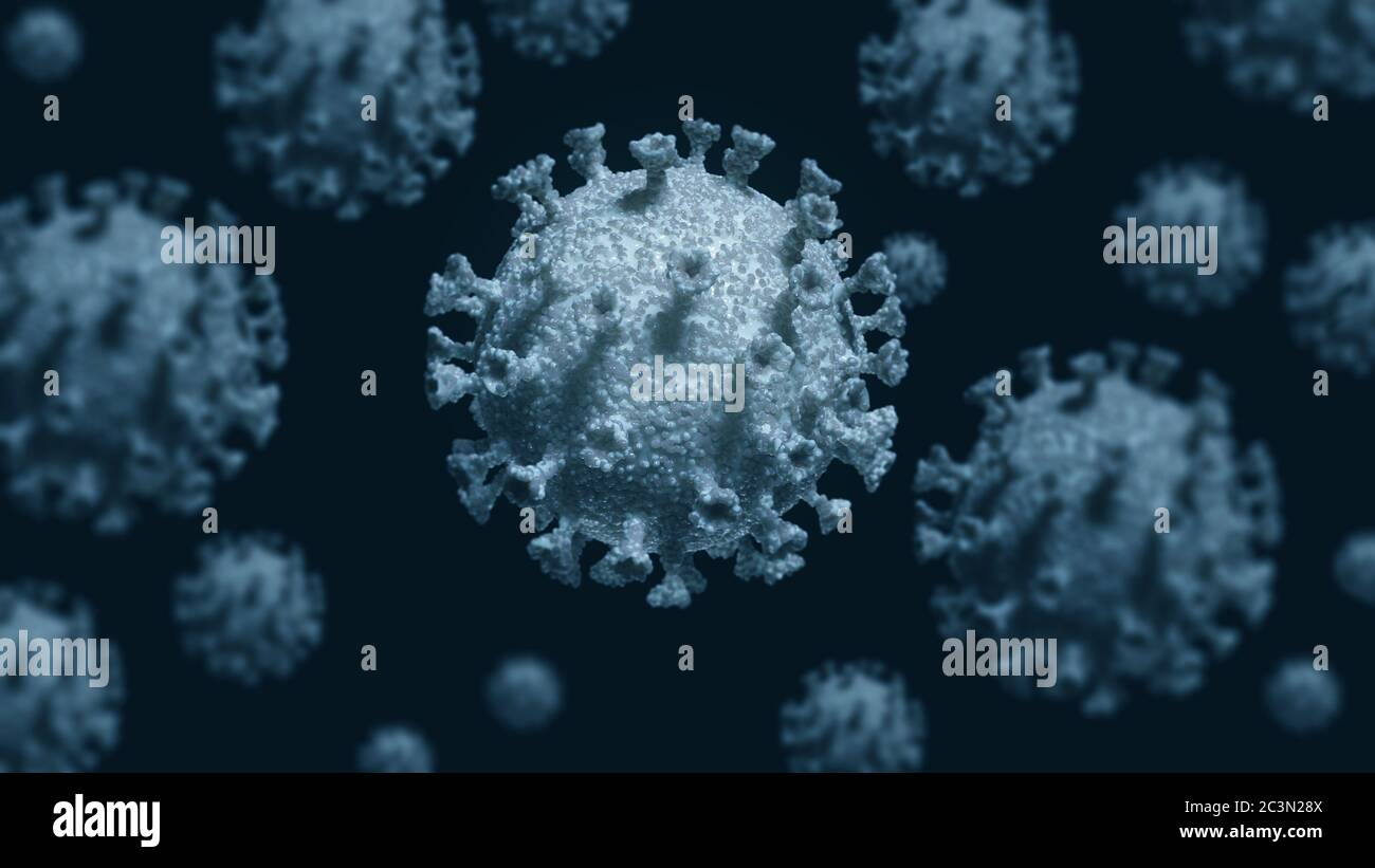 Virus cells. Coronavirus flu infection 3D illustration. Microscopic ...