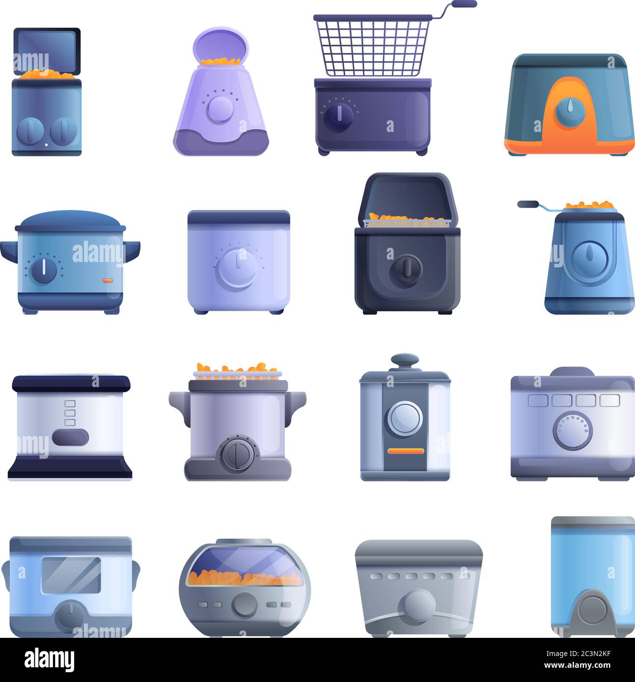 Deep fryer icons set. Cartoon set of deep fryer vector icons for web design Stock Vector