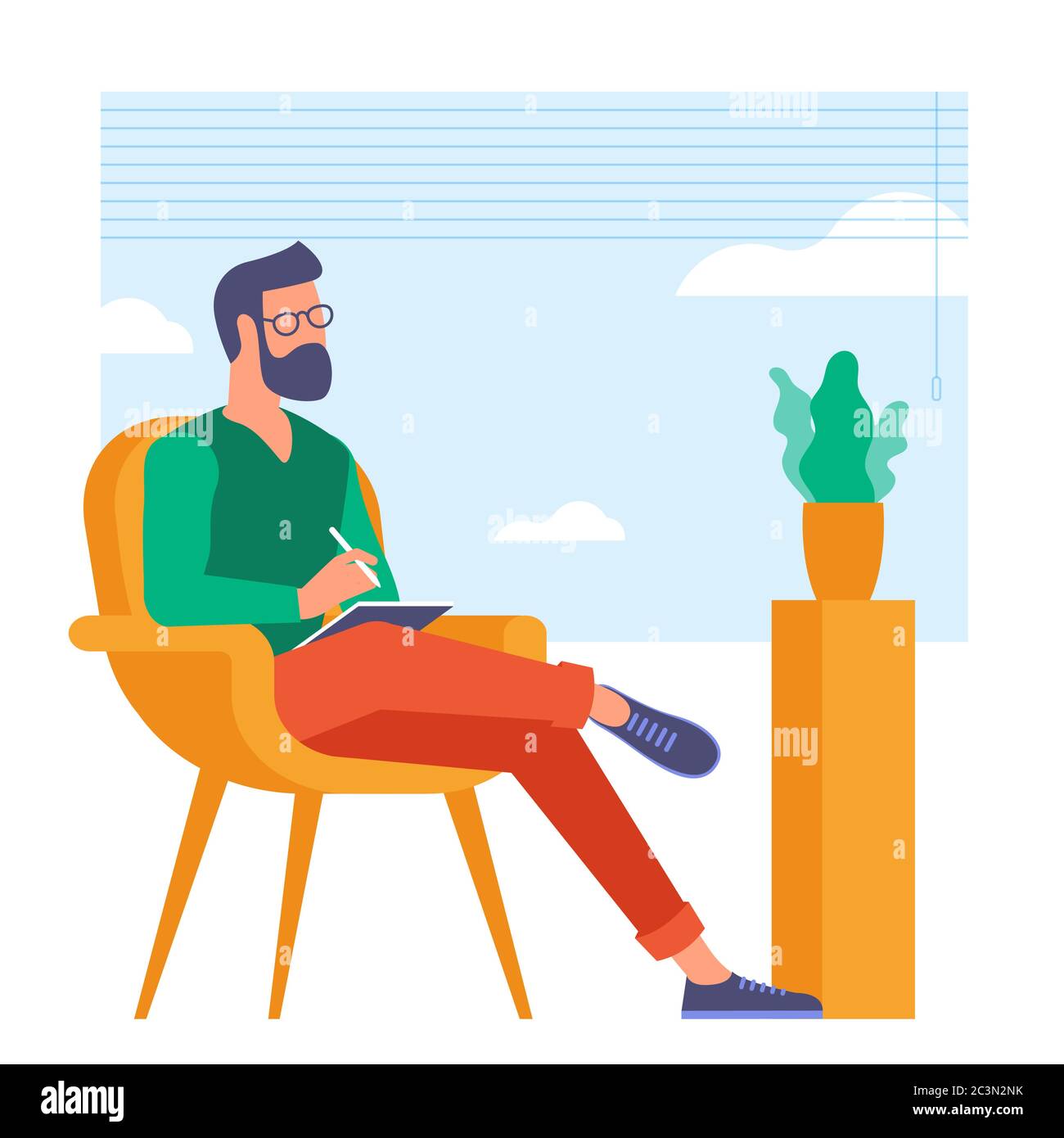 Young man is working outsourced. Stock Vector