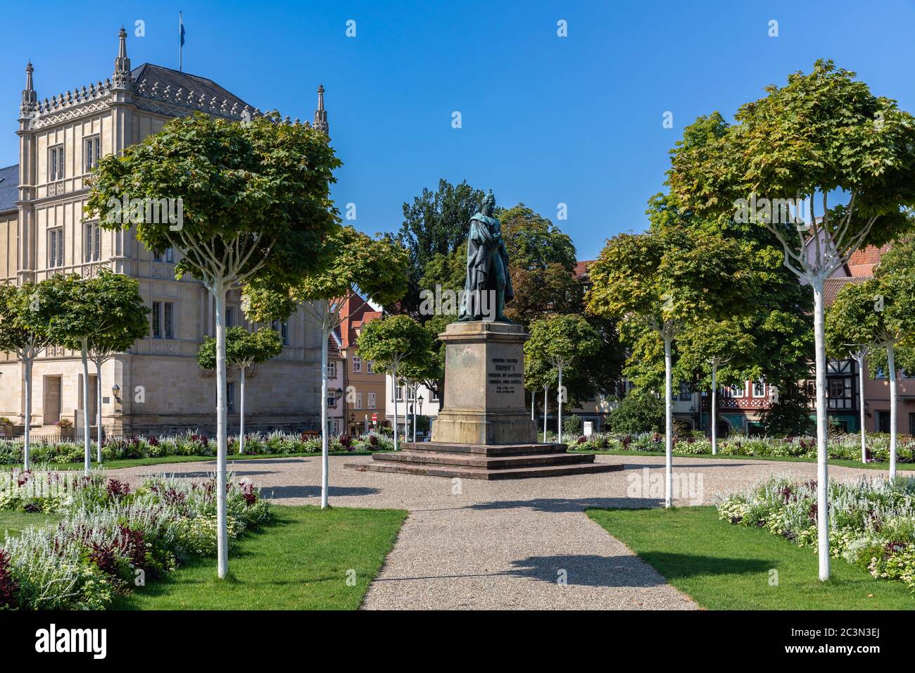 Viee of the statue of Herzog Ernst I in front of Ehrenburg Palace on a sunny summer day, in Coburg, Bavaria, Germany Stock Photo