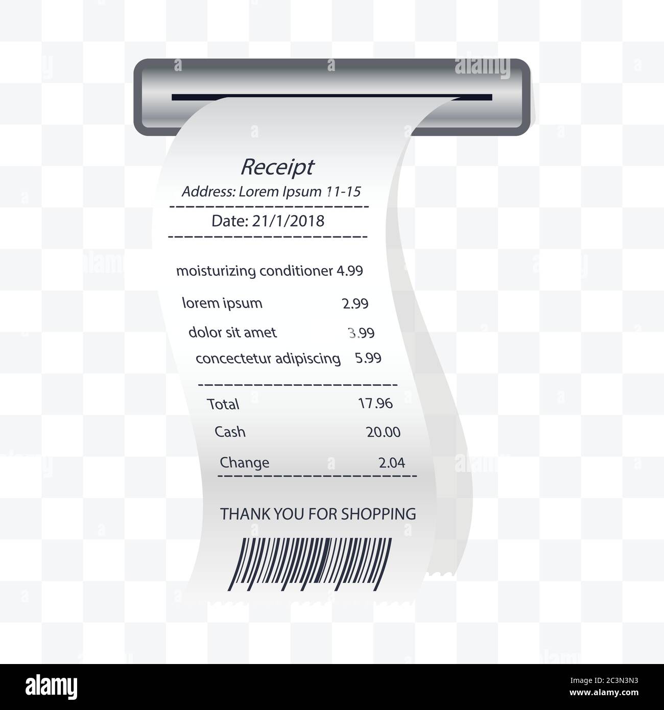 moisturizing conditioner receipt printed, paper financial check. vector illustration Stock Vector