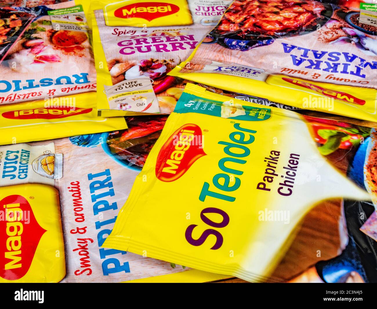 Maggi seasoning packs of different recipes and flavours, for a quick