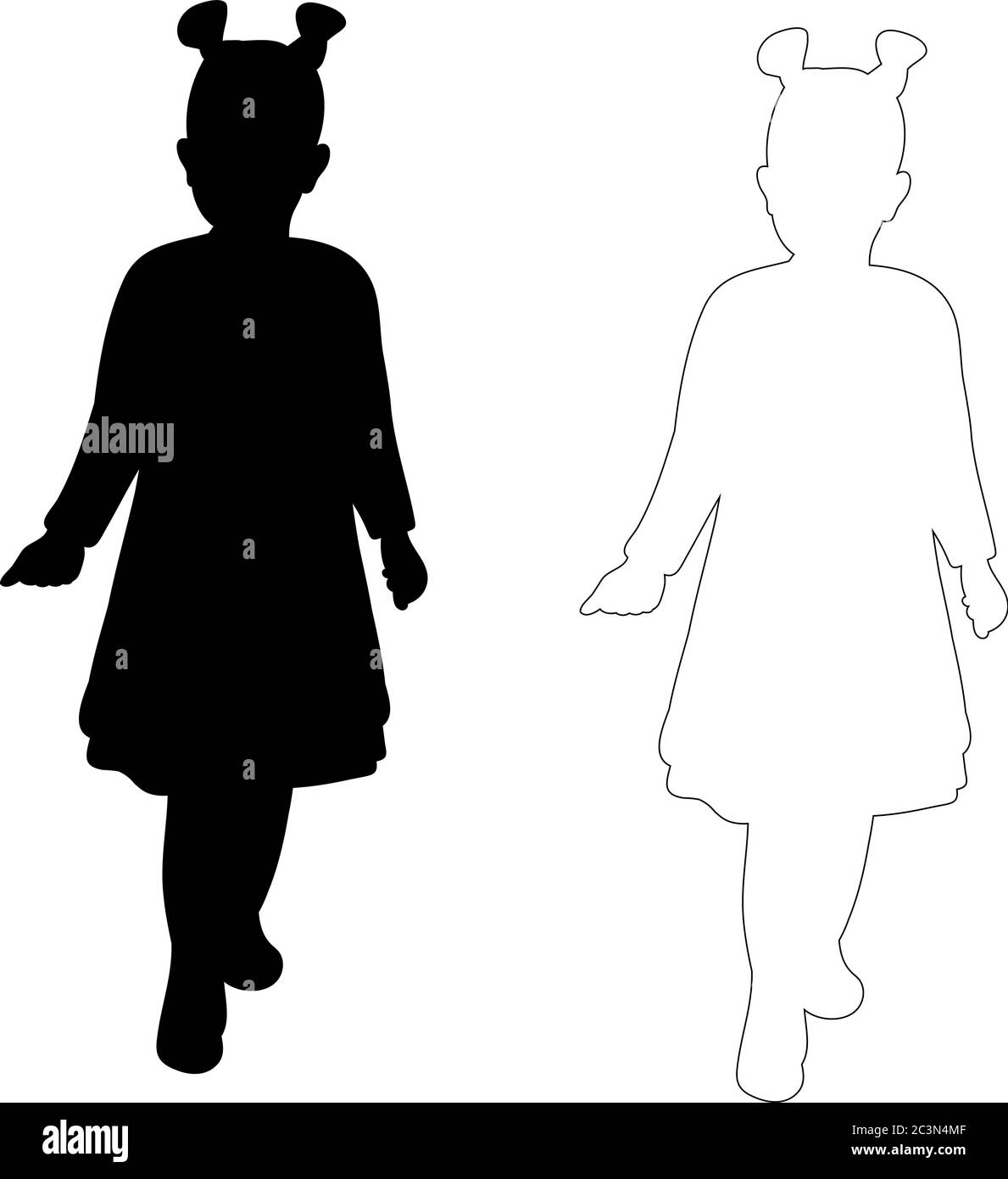 silhouette little girl and outline on white background Stock Vector ...
