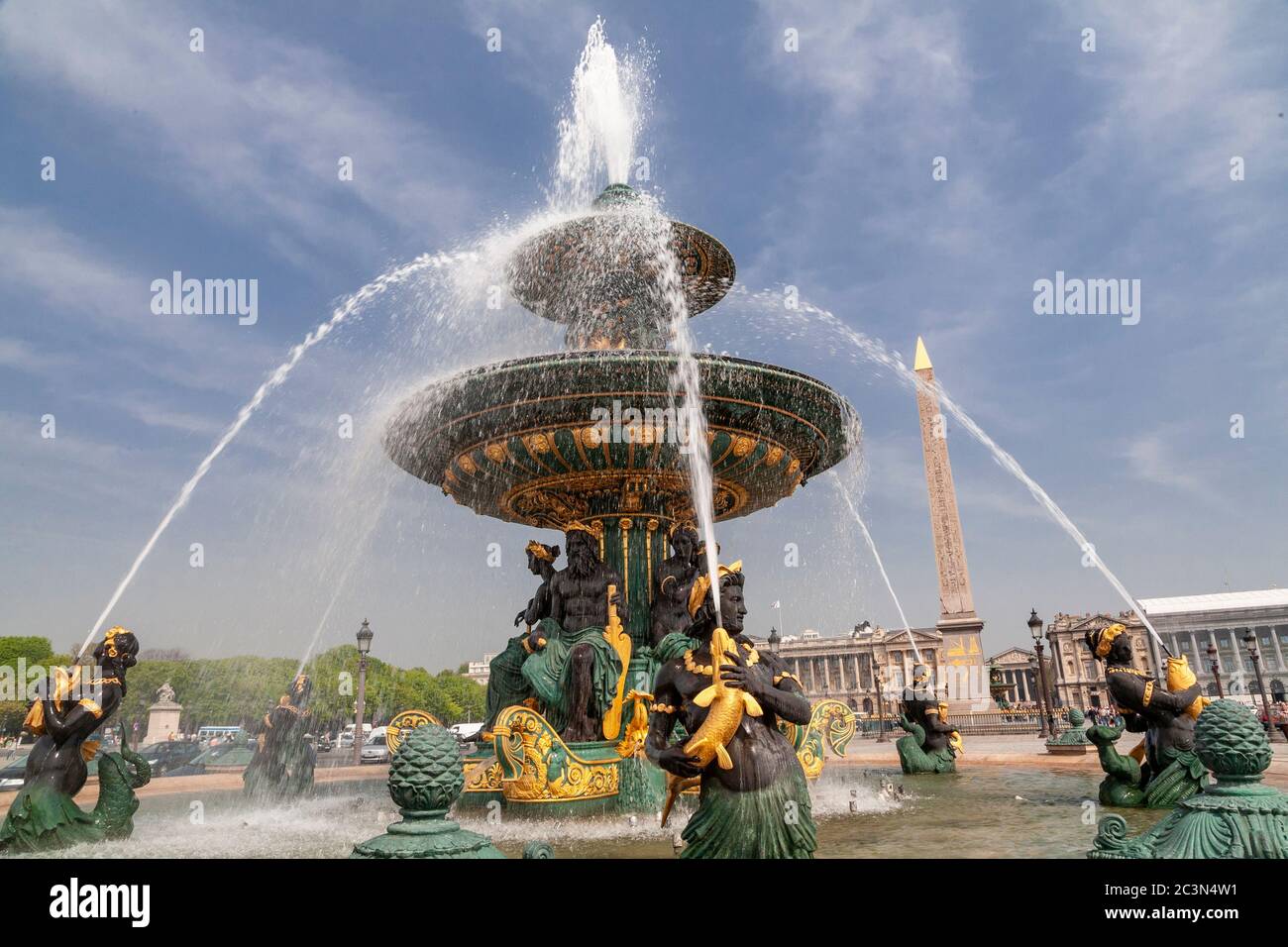 Fountain and obelisk at Place de la Concorde, Paris, France Stock Photo