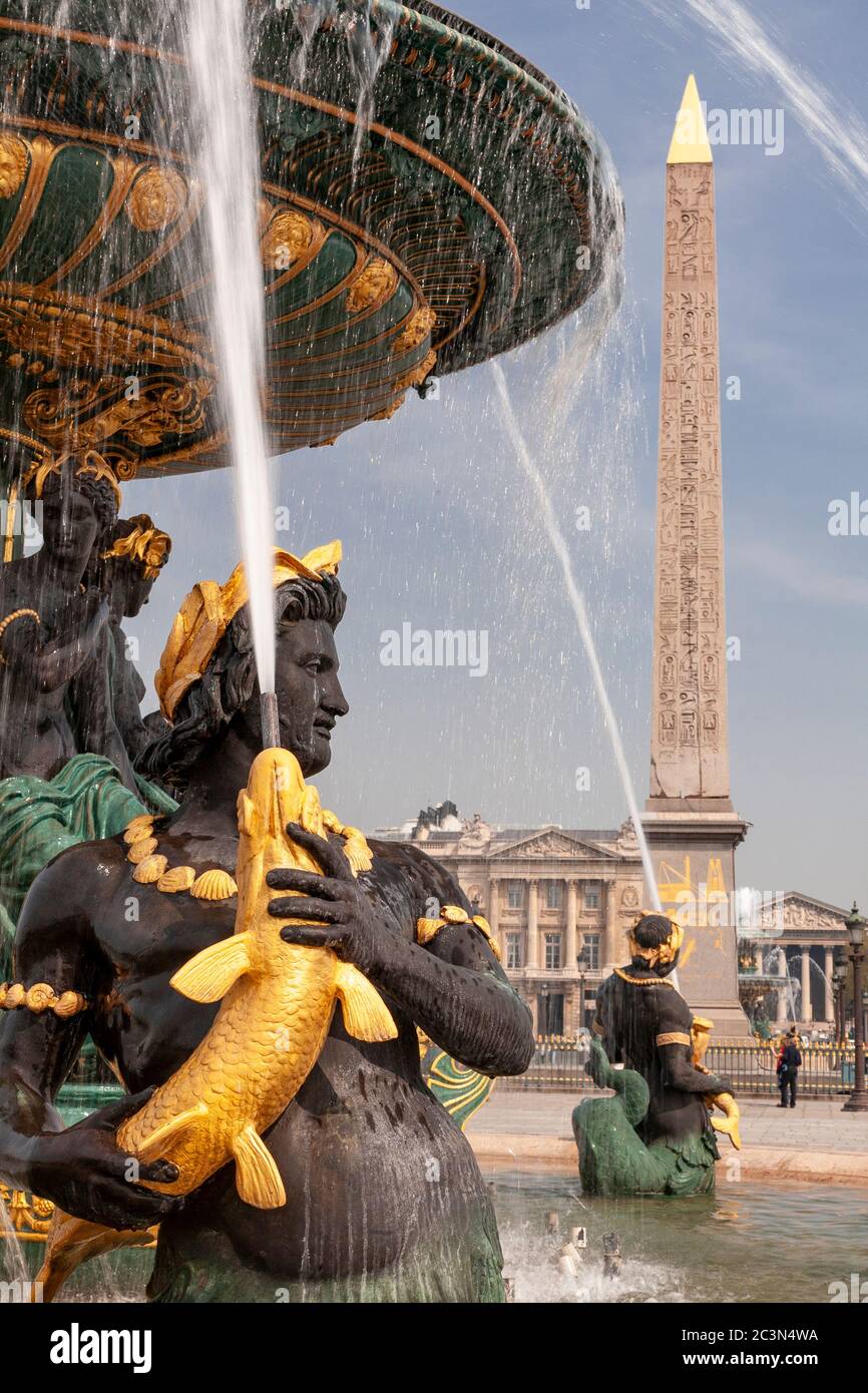 Fountain and obelisk at Place de la Concorde, Paris, France Stock Photo