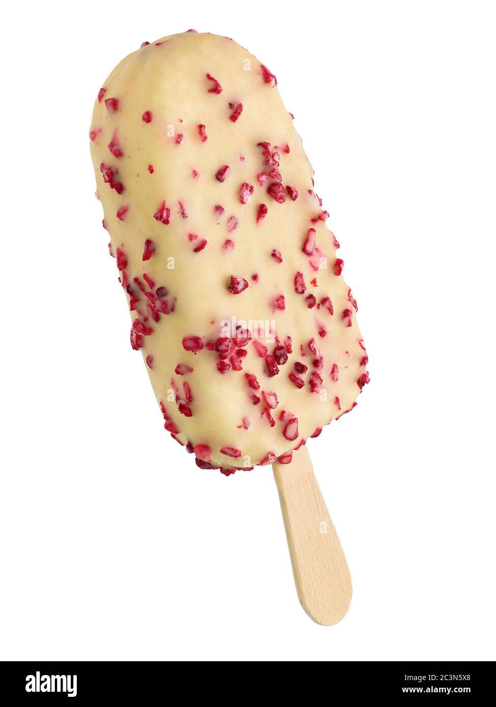 White chocolate ice cream bar with raspberry crisps on a stick Stock Photo  - Alamy