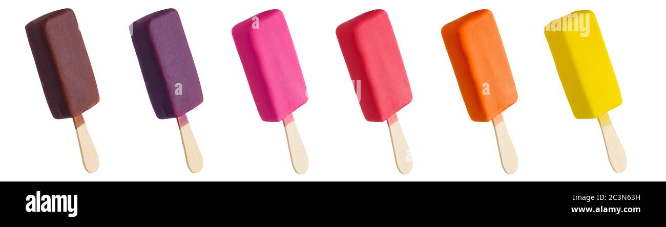 Glazed ice cream bars on a stick; various colors Stock Photo