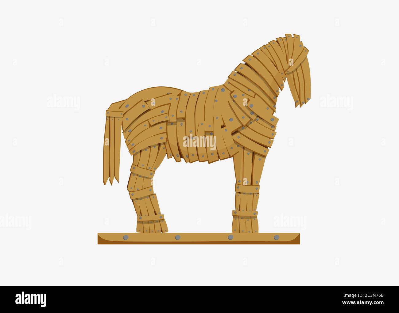 Trojan horse illustration. Mythicaln statue horse military deception Greek troops. Stock Vector