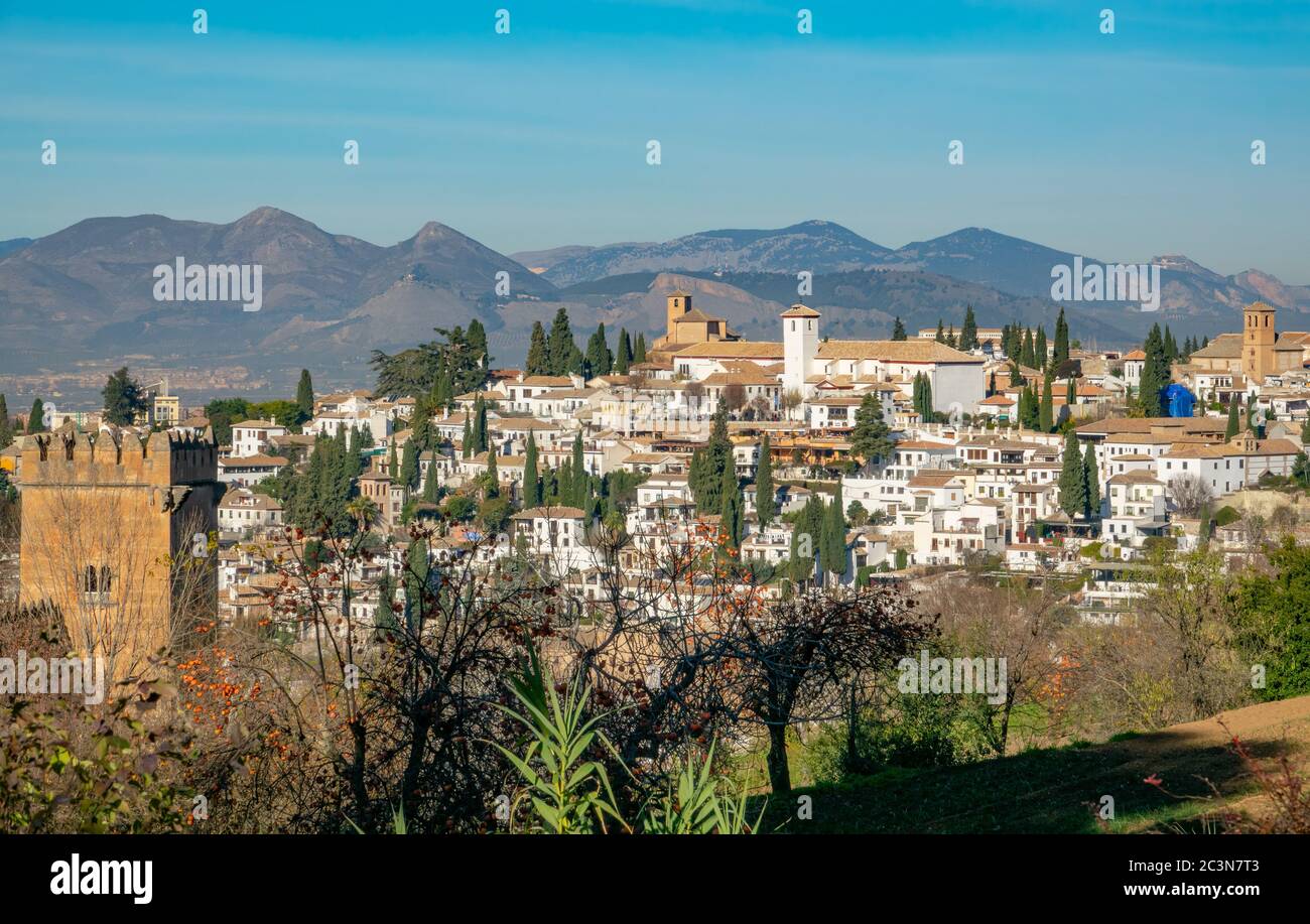 Views from Granada, Spain. Alhambra royal palace. Stock Photo