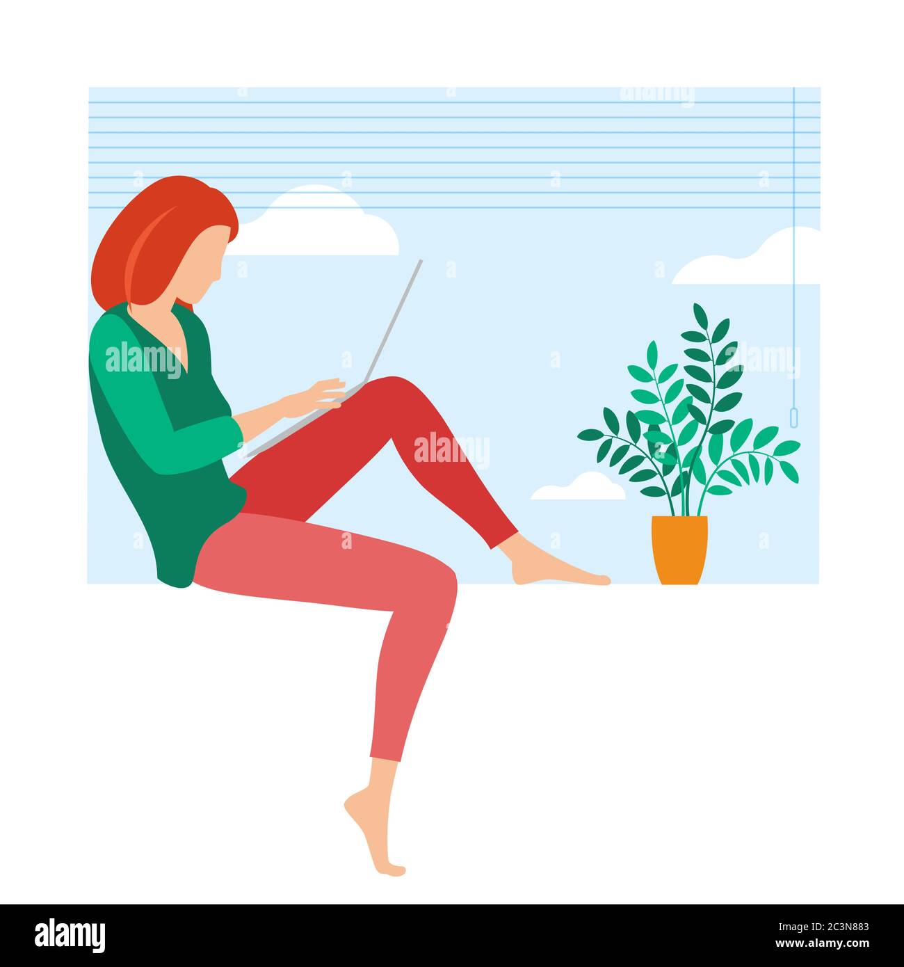 Young woman is working outsourced. Stock Vector