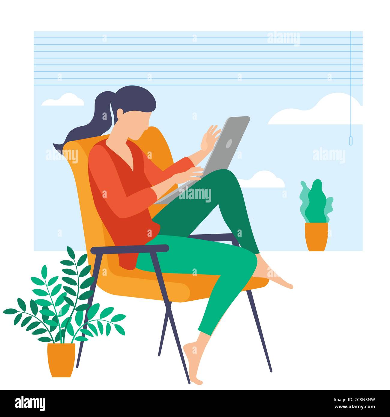 Young woman is working outsourced. Stock Vector