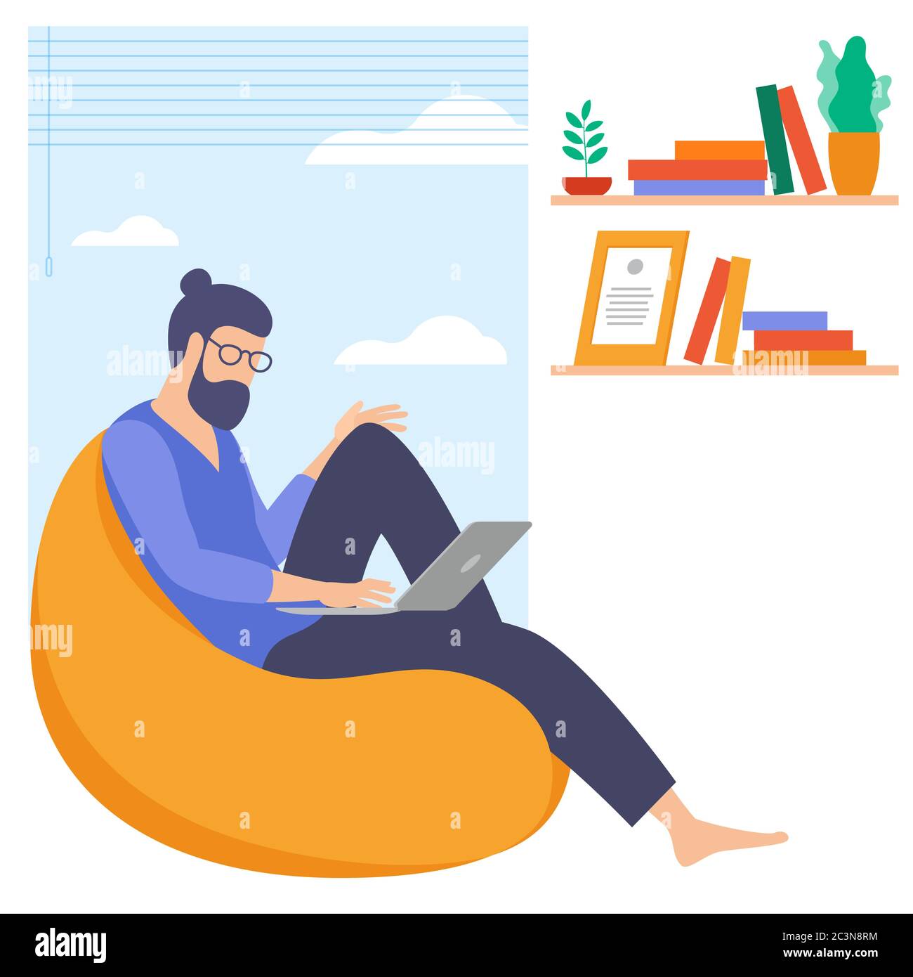 Young man is working outsourced. Stock Vector