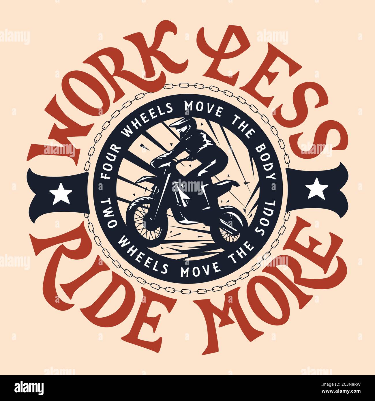 Work less ride more. Motocross, enduro t-shirt design Stock Vector