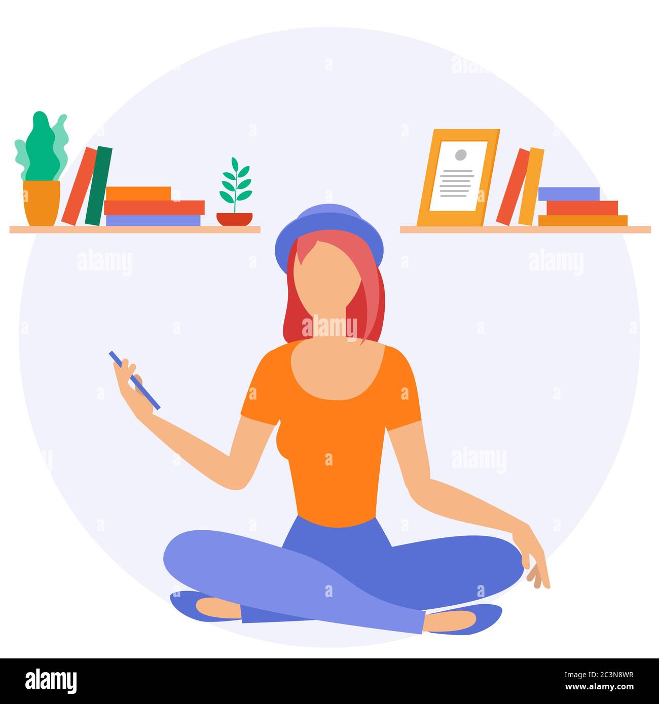Young woman is working outsourced. Stock Vector