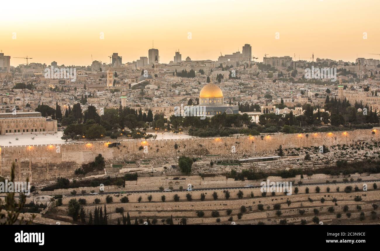 Panorama of Jerusalem from the Mount of Olives at sunset, Israel Stock Photo - Alamy