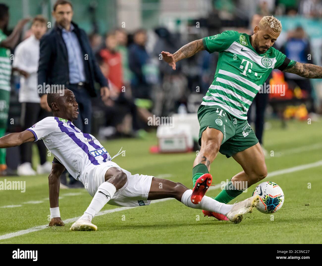 BUDAPEST, HUNGARY - JUNE 20: (l-r) Obinna Nwobodo of Ujpest FC