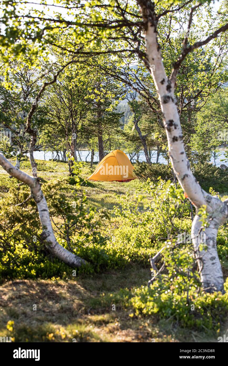 Camping by a lake in swedish 'fjällen' Stock Photo