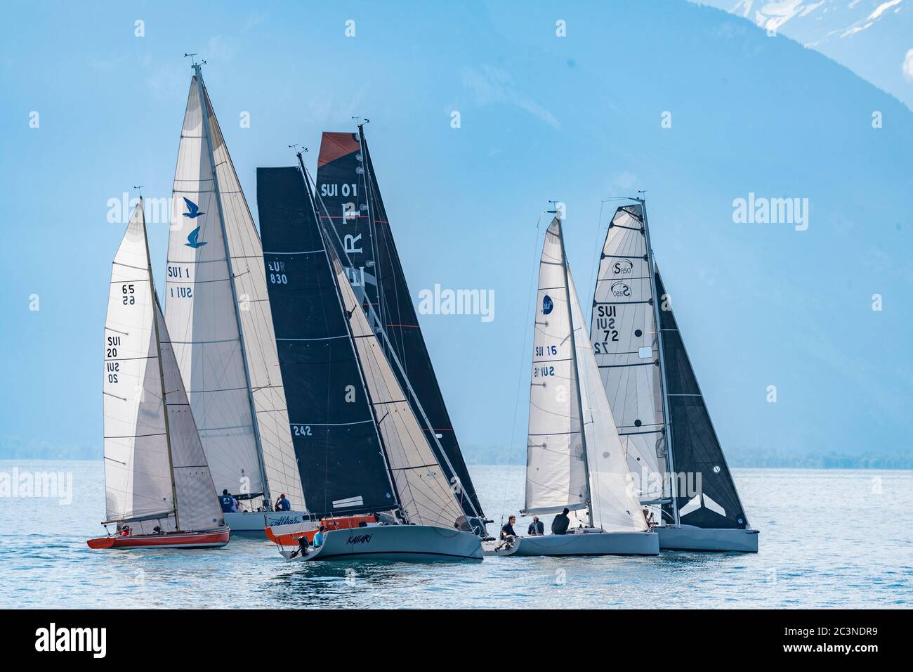 Cully, Switzerland. 21st June, 2020. The first regatta of the Swiss sailing  championship since the end of the de-confinement linked to the Coronavirus  and which took place on the edges of the