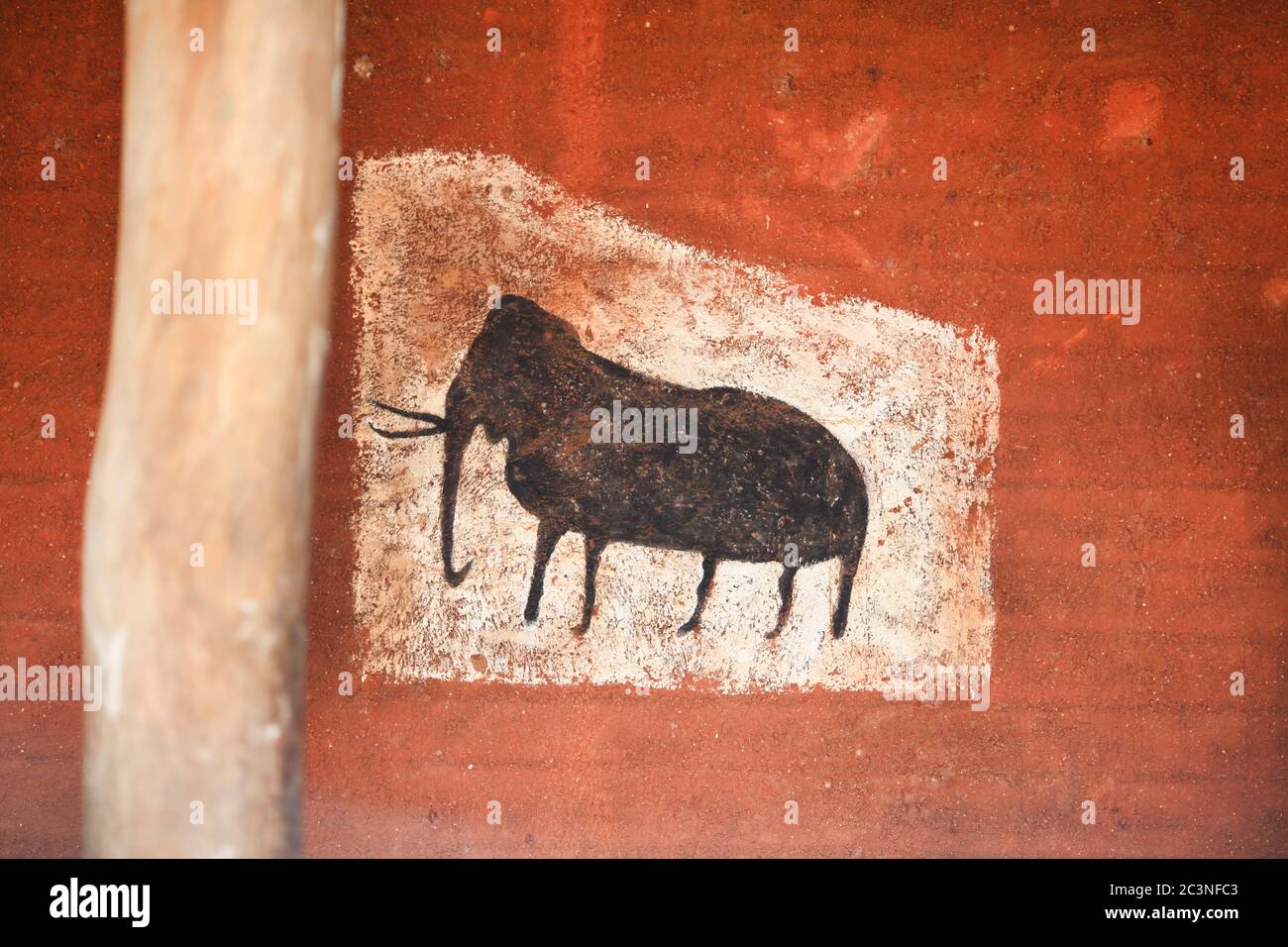 Primitive wall painting as part of history and traditions of Vedda (veddha) tribe of Sri Lanka. Made in local village march of 2013 Stock Photo