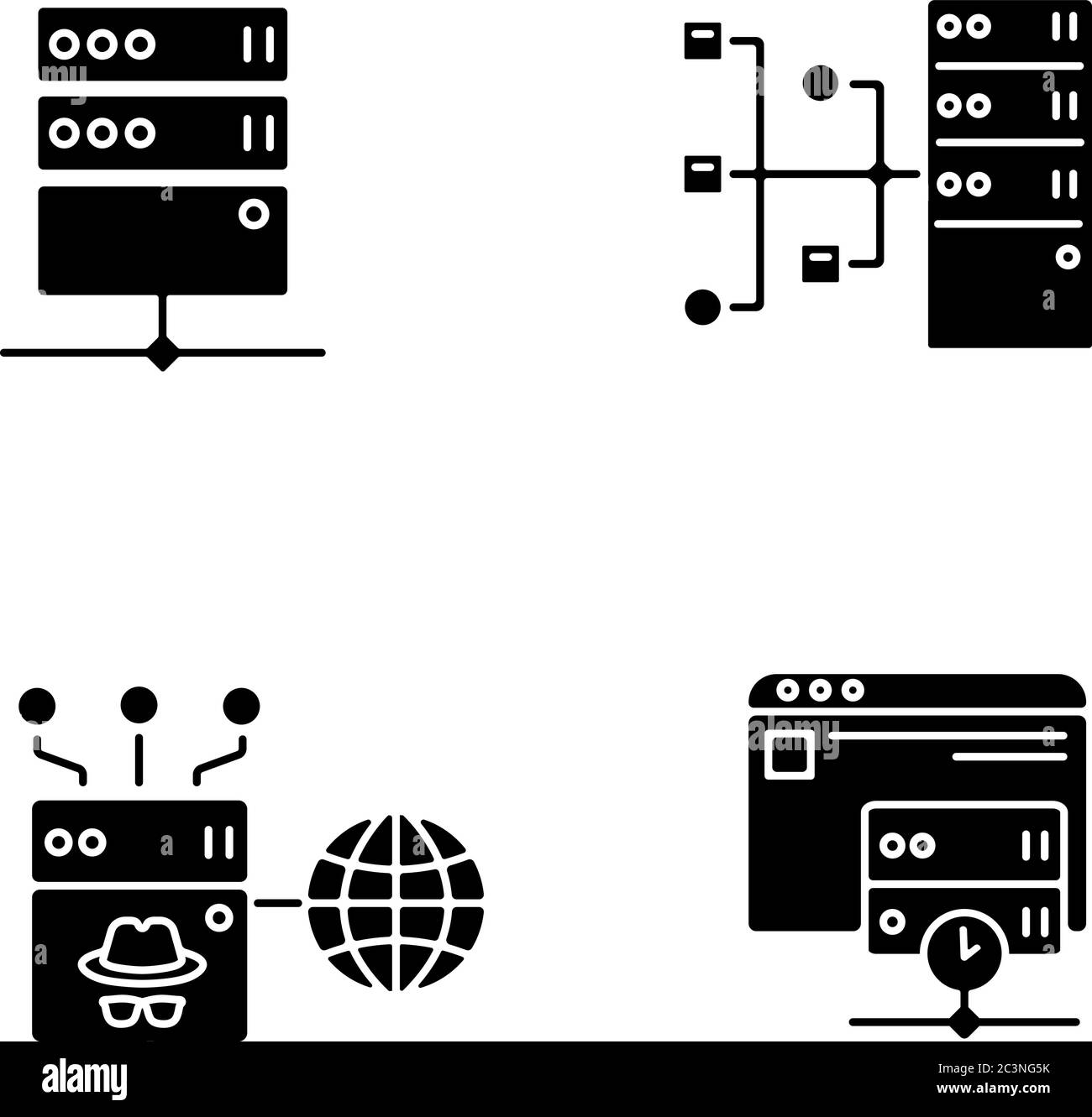 Internet accessibility black glyph icons set on white space Stock Vector