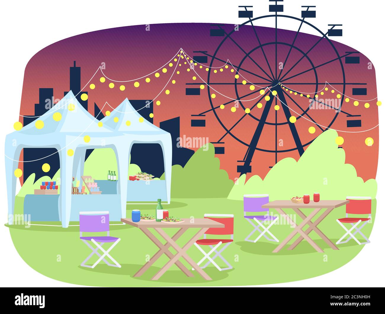 Summer funfair semi flat vector illustration Stock Vector