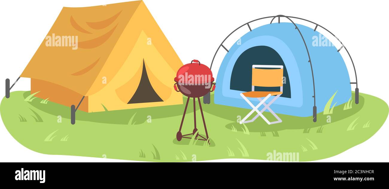 Campground semi flat vector illustration Stock Vector