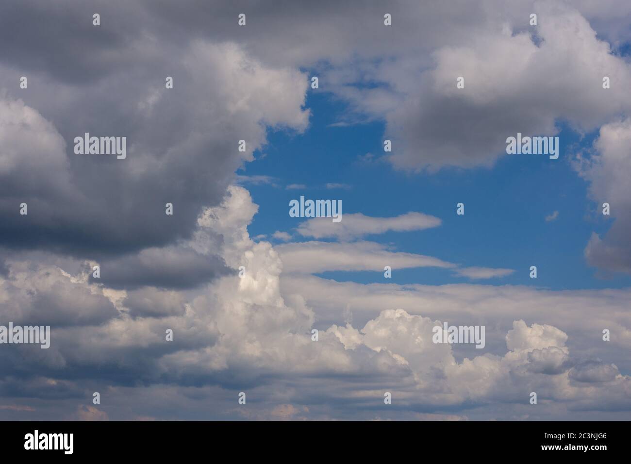 Cumulus clouds as they gather together on a warm sunny summer's day Stock Photo