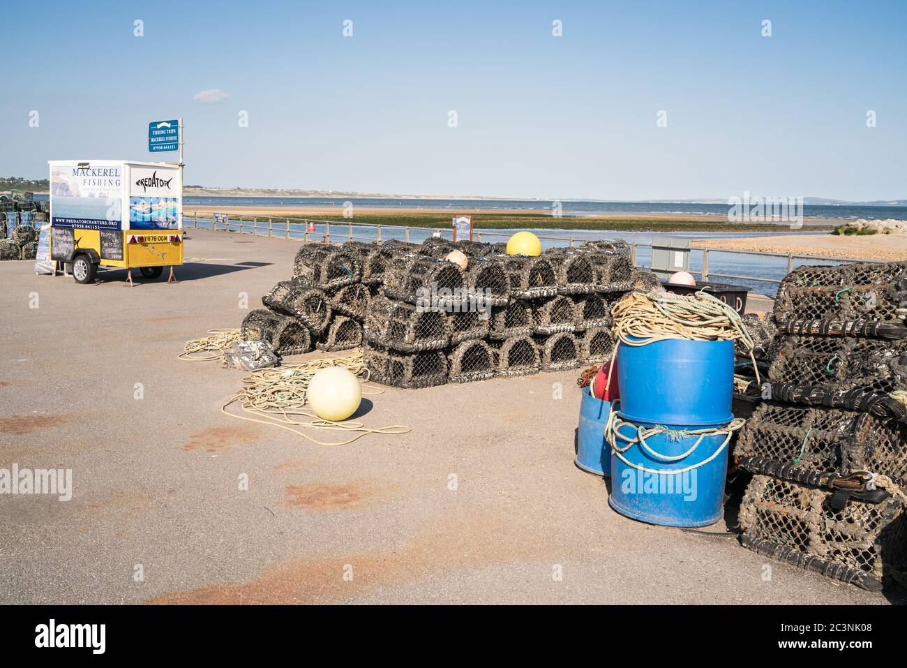 Mackerel fishing kiosk with Lobster pots, crab pots and fishing gear on
