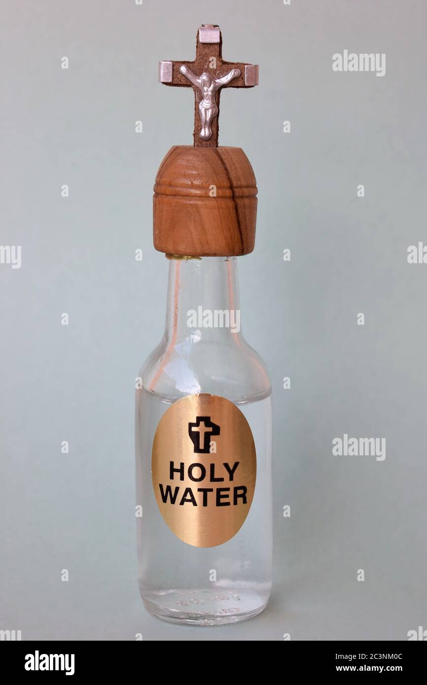 Bottle of holy water to bless Stock Photo Alamy