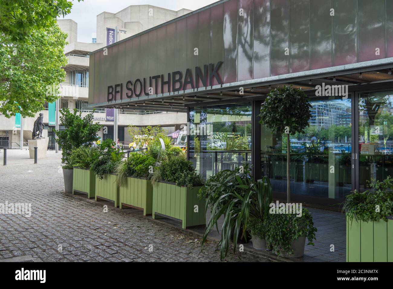 The BFI Southbank Cinema on a sunny day with plants outside. London Stock Photo