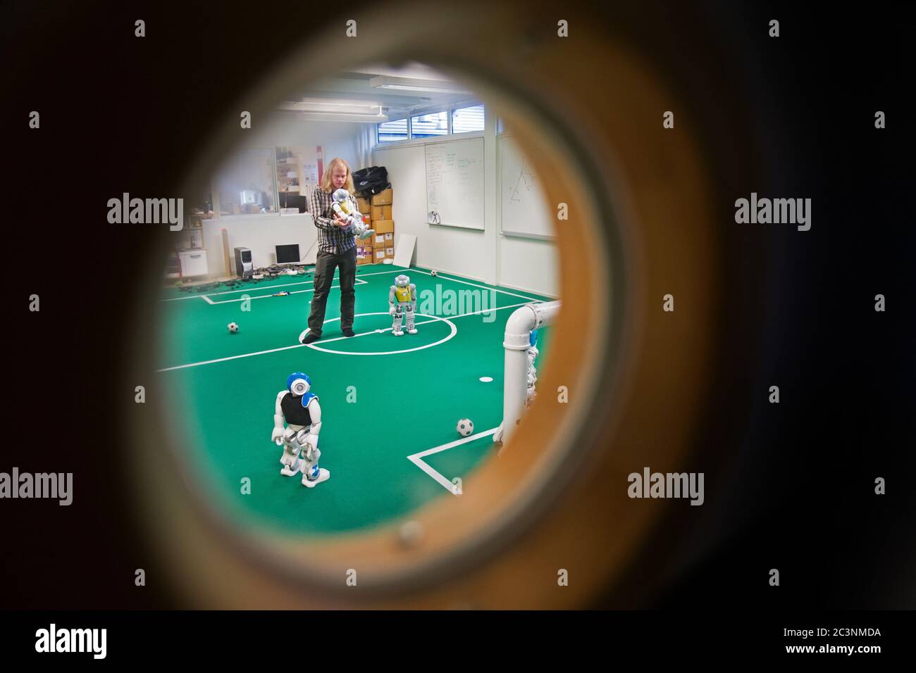 Linkoping Sweden Picture From The Robot Lab Linkoping University Fredrik Lofgren A Student At Liu And The Swedish Robot National Team In Football Are Grinding On The Form For The Soccer