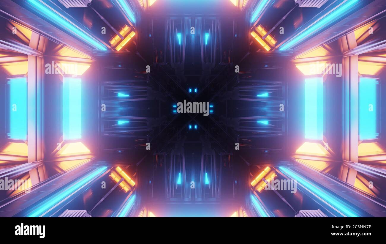 Graphic illustration of 3D rendered futuristic blue and yellow ...