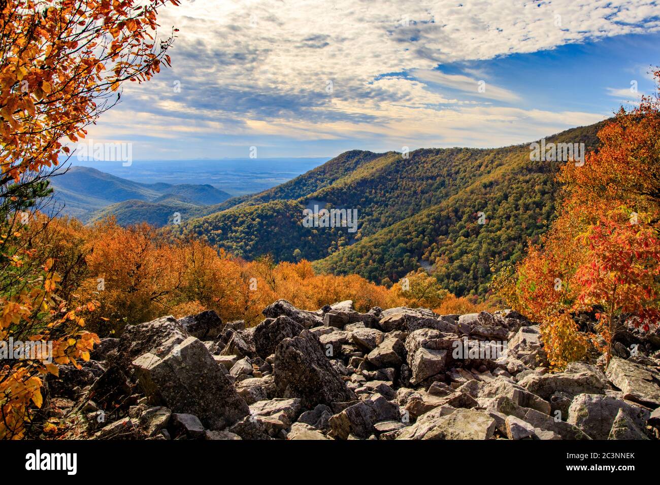 Shenandoah Mountains In fall from Blackrock Trail overlooking colorful fall foliage Stock Photo
