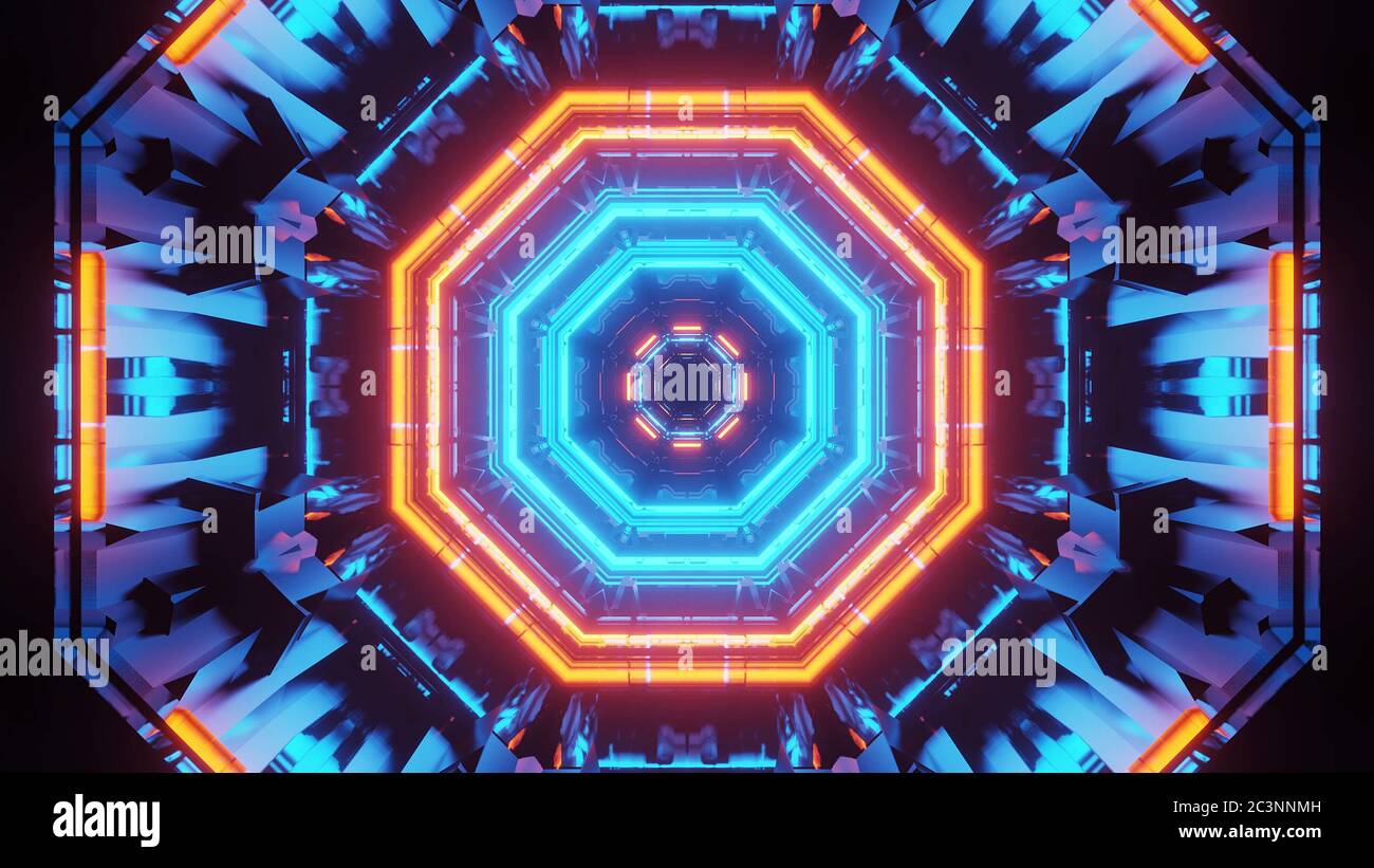 Graphic illustration of 3D rendered futuristic blue and yellow ...