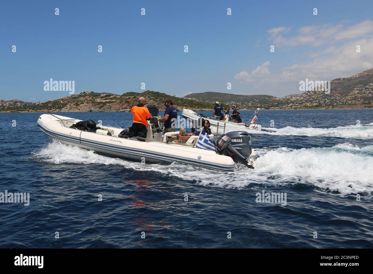 Inflatable boat, Greece Stock Photo Alamy