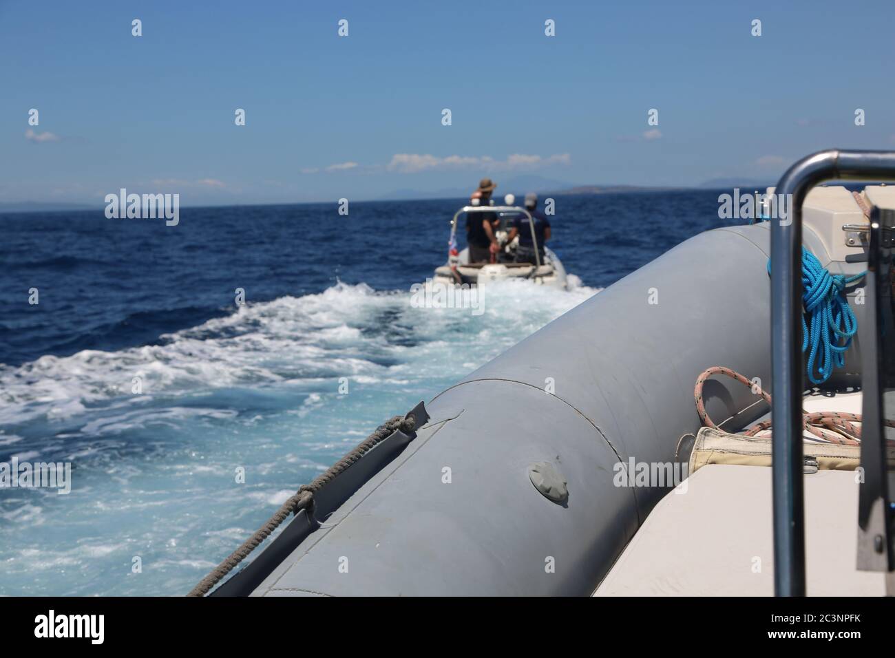 Inflatable boat, Greece Stock Photo Alamy