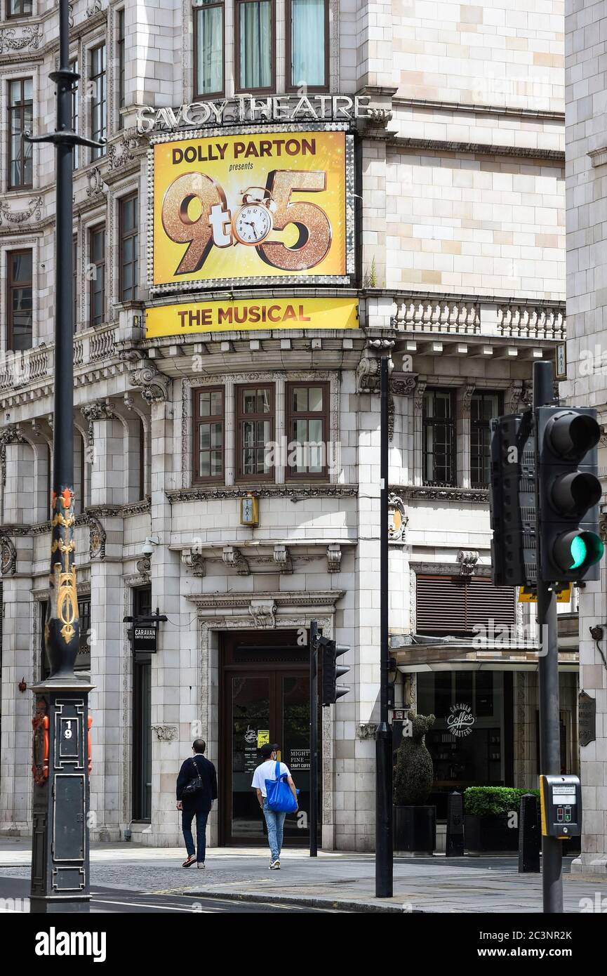 London, UK.  21 June 2020. 9 to 5 at the Savoy theatre in the West End currently closed during the ongoing coronavirus pandemic lockdown.  The UK government has not yet indicated when lockdown restrictions will be relaxed to allow theatres to reopen.  Credit: Stephen Chung / Alamy Live News Stock Photo