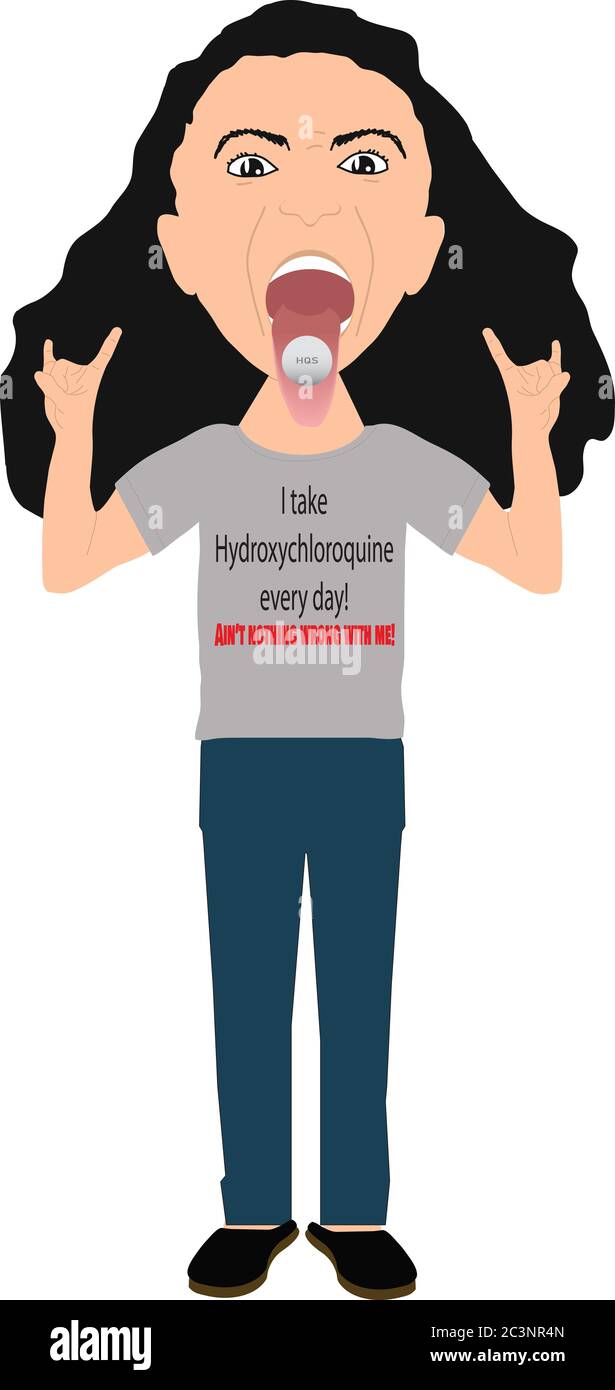 Illustration Man with Hydroxychloroquine Pill and HQS Slogan on Shirt ...