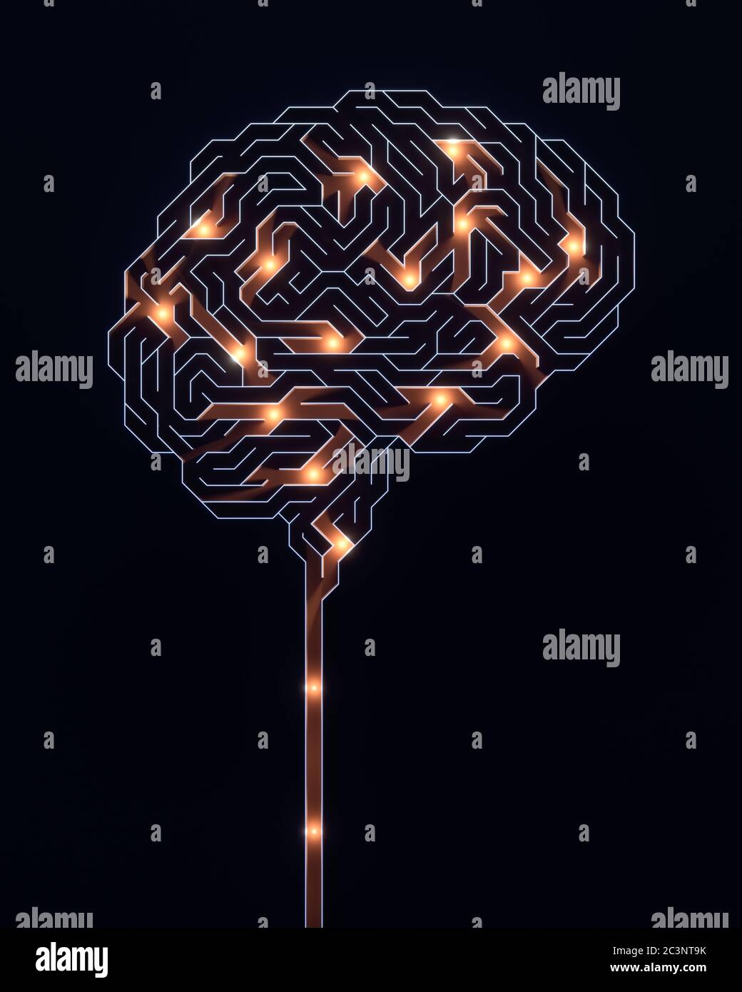 Brain shaped maze. Conceptual image of science and medicine. 3D illustration. Stock Photo