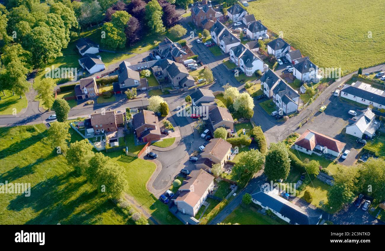 Luxury countryside rural village aerial view from above in Renfrewshire Scotland UK Stock Photo